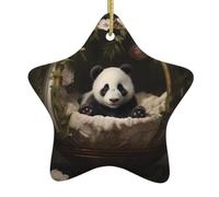 Décoration de Noël en céramique à suspendre en forme d'étoile YYHHAOFA Panda dans le berceau, facile à accrocher sur les arbres, les portes et les fenêtres