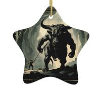 Décoration de Noël en céramique à suspendre en forme d'étoile YYHHAOFA Tête de vache Démon Image facile à accrocher sur les arbres, les portes et les fenêtres