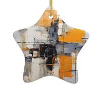 Décoration de Noël en céramique à suspendre en forme d'étoile YYHWHJDE gris et jaune Art abstrait Peinture Impressions Design exquis 7,9 x 7,9 cm