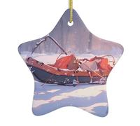 Décoration de Noël en céramique à suspendre en forme d'étoile YYHWHJDE Luge sur colline enneigée avec cordon métallique perforé et doré