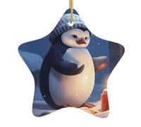 Décoration de Noël en céramique à suspendre en forme d'étoile YYHWHJDE Petit pingouin pour impression de chaleur Facile à accrocher sur les arbres, les portes et les fenêtres