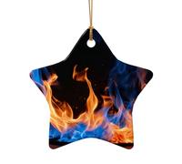 Décoration de Noël en céramique à suspendre en porcelaine Motif flamme bleue