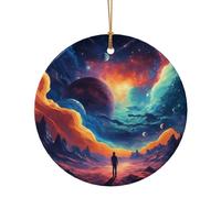 Décoration de Noël en céramique à suspendre Motif planète galaxie - Célébrez la famille cette décoration de Noël, cadeau pour la famille, les amis
