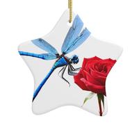 Décoration de Noël en céramique à suspendre Motif YYHWHJDE Libellule Kisses Rose avec cordon métallique perforé et doré