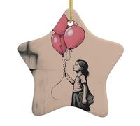Décoration de Noël en céramique avec cordon de suspension, impression recto-verso pour la maison et le sapin avec inscription « There is Always Hope and Girl with Balloons »