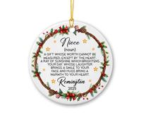 Décoration de Noël en céramique avec définition de nièce, décoration souvenir personnalisée 2025, cadeau de Noël pour nièce, bébé fille de la part de tante et oncle, couronne de nièces nom/année