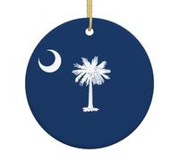 Décoration de Noël en céramique avec drapeau de la Caroline du Sud - Décoration de Noël - Pendentif unique pour fête de Noël