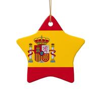 Décoration de Noël en céramique avec drapeau espagnol pour décoration de Noël neutre élégante, 7,6 cm