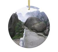 Décoration de Noël en céramique avec échelle en pierre, boule ronde imprimée double face avec ficelle dorée pour décoration de sapin de Noël, maison, magasin et bureau