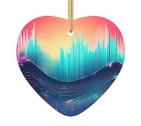 Décoration de Noël en céramique avec impression de vagues sonores et musique cool - Décoration de voiture ou de maison - Décoration à suspendre