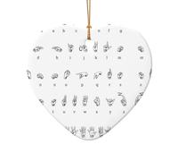 Décoration de Noël en céramique avec inscription « Sign Language Alphabet » - Décoration unique en forme de cœur - Décoration de vacances