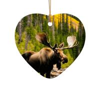 Décoration de Noël en céramique avec motif cerf, ours, élan et pendentif en forme de cœur