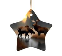 Décoration de Noël en céramique avec motif cerf, ours, élan et pendentif en forme de cœur