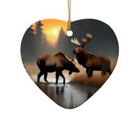 Décoration de Noël en céramique avec motif cerf, ours, élan et pendentif en forme de cœur