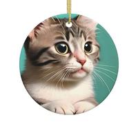 Décoration de Noël en céramique avec motif chat curieux - Pendentif unique pour fête de Noël