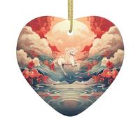 Décoration de Noël en céramique avec motif cheval sautant en forme de cœur 7,4 cm Idéal pour les rebords de fenêtre et les cheminées.