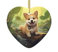 Décoration de Noël en céramique avec motif chien drôle de cœur 7,4 cm Idéal pour les rebords de fenêtre et les cheminées.