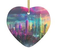 Décoration de Noël en céramique avec motif holographique en forme de cœur de 7,4 cm Idéal pour les rebords de fenêtre et les cheminées.