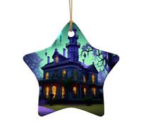 Décoration de Noël en céramique avec motif manoir hanté noir