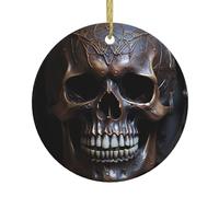 Décoration de Noël en céramique avec motif tête de mort couleur cuivre 7,4 cm