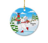 Décoration de Noël en céramique avec nom et année personnalisés, décoration de sapin de Noël 2025, décoration d'animaux de la forêt, cadeau de Noël pour nièce, famille, amoureux du lapin