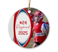 Décoration de Noël en céramique avec nom et image personnalisés - Cadeau pour fan de football, garçon et fille, souvenir de joueur de rugby 2025