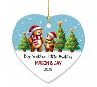 Décoration de Noël en céramique avec noms et année personnalisés - Grand frère et petit frère - Ornement personnalisé pour nouveau frère, frère et sœur - Ornements de fraternité