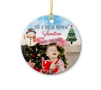 Décoration de Noël en céramique avec photo personnalisée pour neveu de Noël 2025, cadeau pour neveu de la part de l'oncle tante, décoration de Noël, nom personnalisé/photo pour neveux, ajoutez une