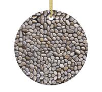 Décoration de Noël en céramique avec pierres sur toute la surface - Boule ronde imprimée double face avec ficelle dorée pour décoration de sapin de Noël, maison, magasin et bureau