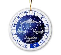Décoration de Noël en céramique avec signe du zodiaque Balance personnalisé pour ami famille, nom/date personnalisé, ornements de Noël astrologie Balance, ornement personnalisé sur le thème de la