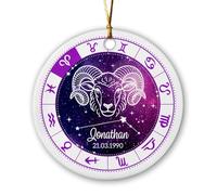 Décoration de Noël en céramique avec signe du zodiaque Bélier 2025, cadeau souvenir d'anniversaire pour la famille et les amis, nom et date personnalisés du zodiaque