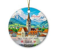 Décoration de Noël en céramique avec symboles suisses 2025 personnalisés, souvenir de voyage, cadeau pour papa, maman, famille, amis, texte/nom personnalisé, décoration d'arbre de Noël en Suisse