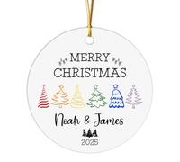 Décoration De Noël en Céramique Bonne Année 2025 Aux Couples LGBT Pendentifs en Porcelaine Rond Souvenirs De Noë pour Pendaison De Crémaillère Maman 7.3Cm