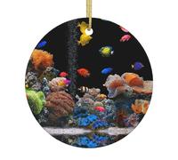 Décoration de Noël en céramique, boule ronde imprimée double face avec ficelle dorée pour décoration de sapin de Noël, maison, magasin et bureau