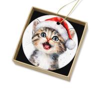 Décoration De Noël en Céramique Chaton Joyeux Pendentifs en Porcelaine Merry Christmas Décorations De Noël pour Pendaison De Crémaillère Papa 7.3Cm