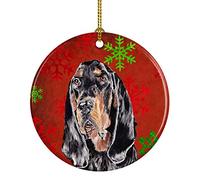 Décoration De Noël en Céramique Chien De Chasse Noir Et Feu, Flocons De Neige Rouges, Vacances Souvenirs De Noë Souvenir Festive Et Cadeau pour Papa Pendaison De Crémaillère 7.3Cm