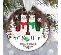 Décoration De Noël en Céramique Couple De Lamas Et D'Alpagas Décorations De Noël Rond Décoration en Céramique pour Maman Amoureux 7.3Cm