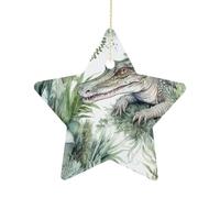 Décoration de Noël en céramique - Décoration à suspendre en forme d'étoile en porcelaine verte crocodile pour sapin de Noël, pendentif de festival de vacances pour la maison, fête, cadeau