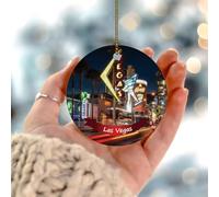 Décoration de Noël en céramique double face pour amis, collègues, employés, famille - Paysage urbain de Las Vegas - Paysage urbain - Rue - Café