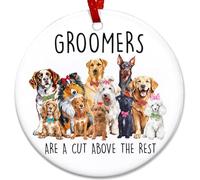 Décoration De Noël en Céramique El Mejor Peluquero Canino Pendentifs en Porcelaine Festive Et Cadeau Décorations De Noël pour Amoureux Papa Maman 7.3CM