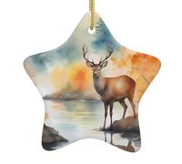Décoration de Noël en céramique en forme de cerf YUGTAEE au bord de la rivière - Décoration d'intérieur à suspendre pour centres commerciaux, maisons et magasins de vente au détail