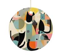 Décoration de Noël en céramique en forme de chat d'art moderne du milieu du siècle, 7,6 cm - Décoration ronde double face à suspendre pour maison, fête, hôtel, cadeau pour enseignant, voisin, ami