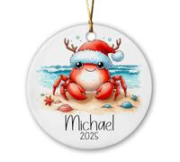 Décoration de Noël en céramique en forme de crabe portant un chapeau de Père Noël, cadeaux personnalisés pour les amoureux des animaux marins, cadeau d'ornement océan pour amis, collègues, décorations