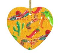 Décoration de Noël en céramique en forme de cœur avec chapeau de cactus et piment