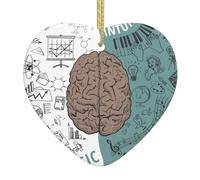 Décoration de Noël en céramique en forme de cœur avec fonction cerveau gauche et droit, impression double face, élégante décoration festive à suspendre avec ficelle dorée pour la maison, le magasin