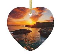 Décoration de Noël en céramique en forme de cœur avec impression paysage marin Irlande