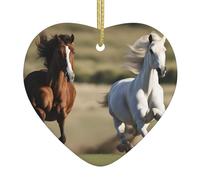 Décoration de Noël en céramique en forme de cœur avec imprimé chevaux qui courent en cours d'exécution