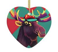 Décoration de Noël en céramique en forme de cœur avec imprimé élan