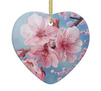Décoration de Noël en céramique en forme de cœur avec imprimé fleurs de cerisier japonaises