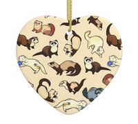 Décoration de Noël en céramique en forme de cœur avec imprimé furet poilu